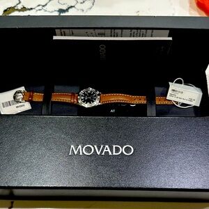 Movado Silver and Brown Leather Watch
